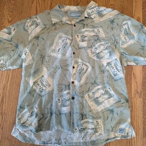 Bermuda Bay 100% Silk Green Hawaiian Casual Button Up Shirt Men's Size XXL Beach